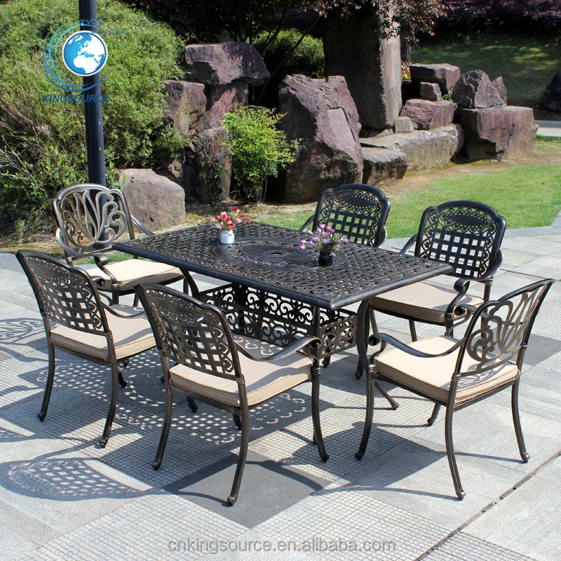 
Luxury Black Aluminum Outdoor Patio 6 Seat Dining Set Cast Aluminium Furniture 