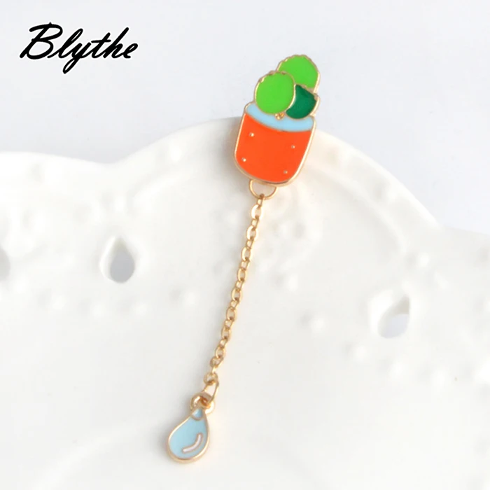 Factory Custom Green Cactus Aloe Tree Bonsai Potted Plants Brooch Women Girl Drip Pin Badge Jacket Clothes Pins