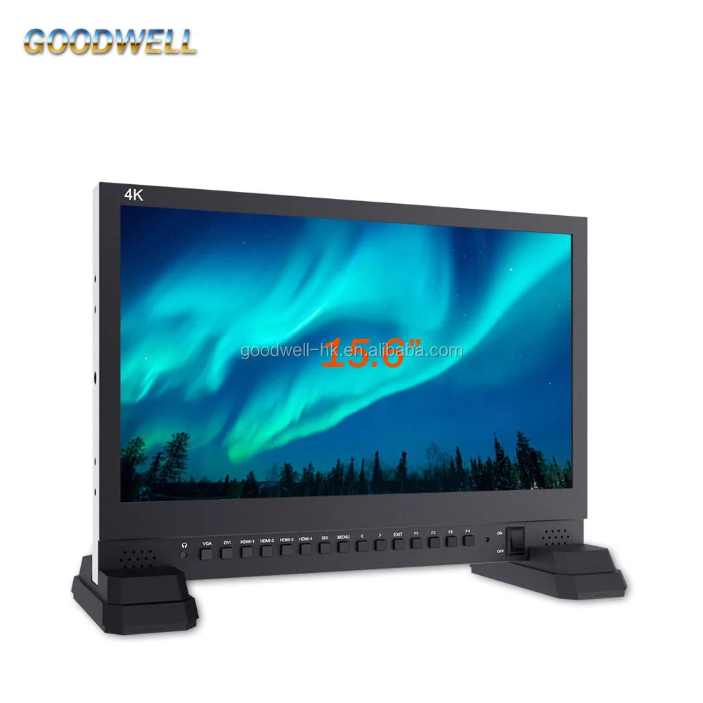 3840x 2160 15.6 Inch IPS HD SDI Monitor built in 4x HD-MI input ,1x DVI,1x VGA,1xSDI , V- Lock Battery Plate