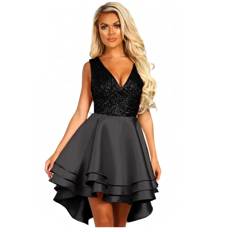 
Hot Sale Backless Sequin Multi Layer Women Skater Dress 