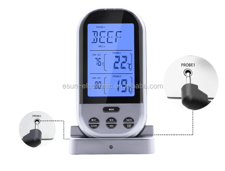 Digital Wireless Grill Oven BBQ Meat Thermometer with 2 Channel 2 Waterproof Probes