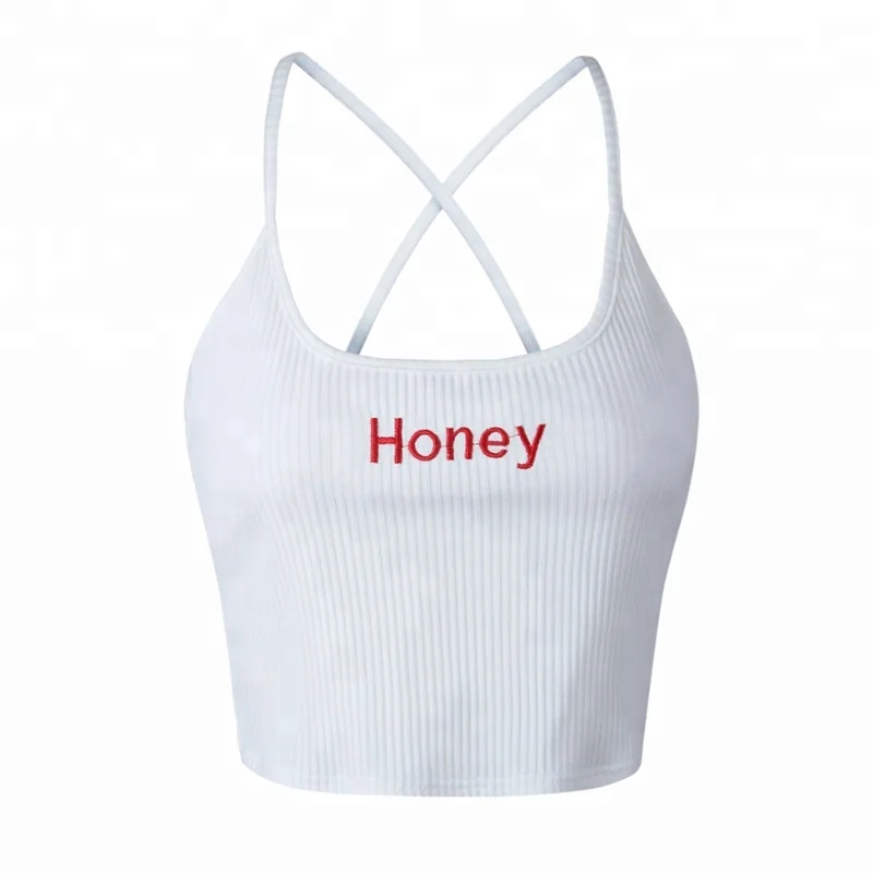 
Sexy Halter Cami Letter Embroidered Super Short Camisoles 