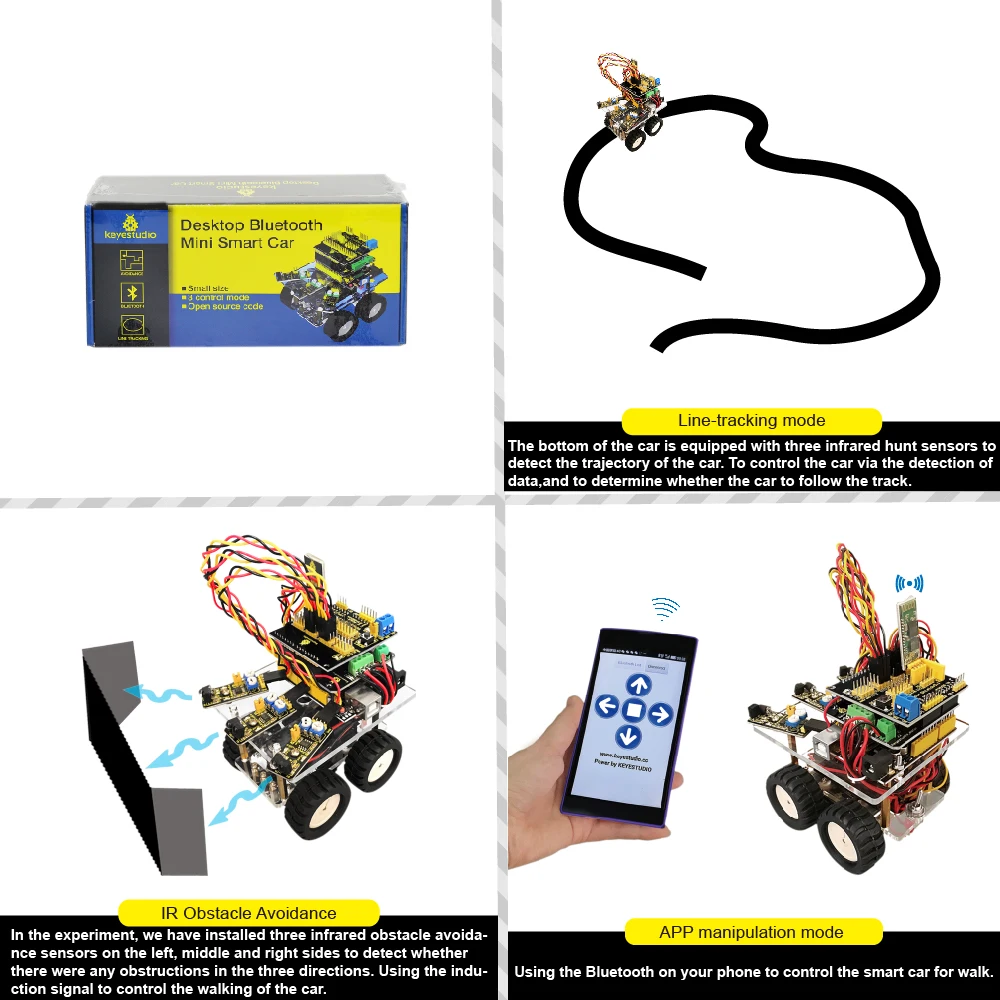 Новый Keyestudio Desktop беспроводной Bluetooth Мини-автомобиль Smart робот автомобилей DIY Kit