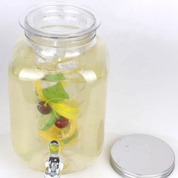 Wholesale glass big water jar drink dispenser with tap and ice barrel 4L 8L