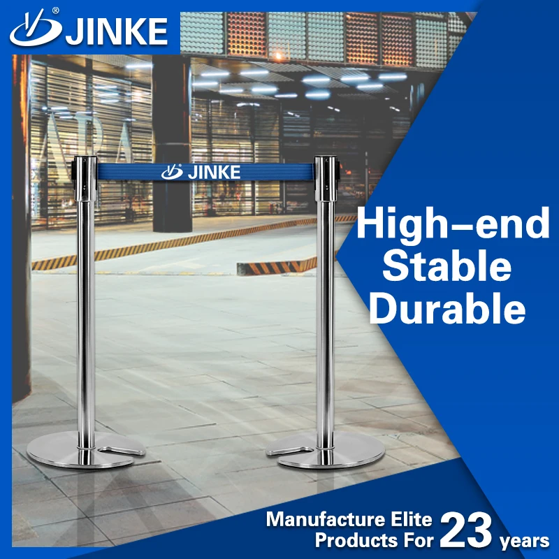 Removable Bollard Stainless Steel Upright Pole Retractable 2m Queue Barrier Cast Iron Round Base