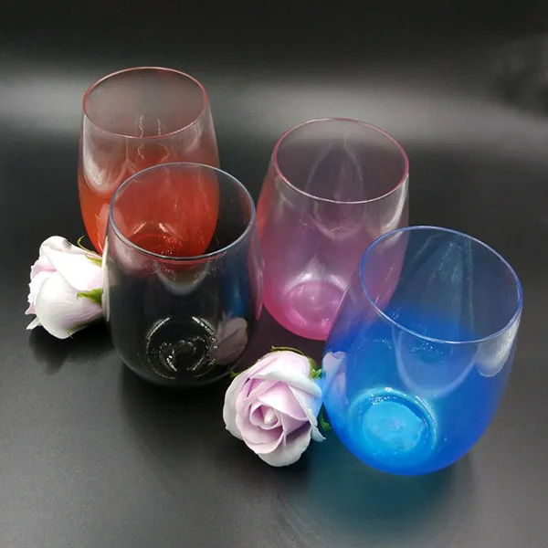 Elegant BPA free spaying colored drinking cups plastic wine glass