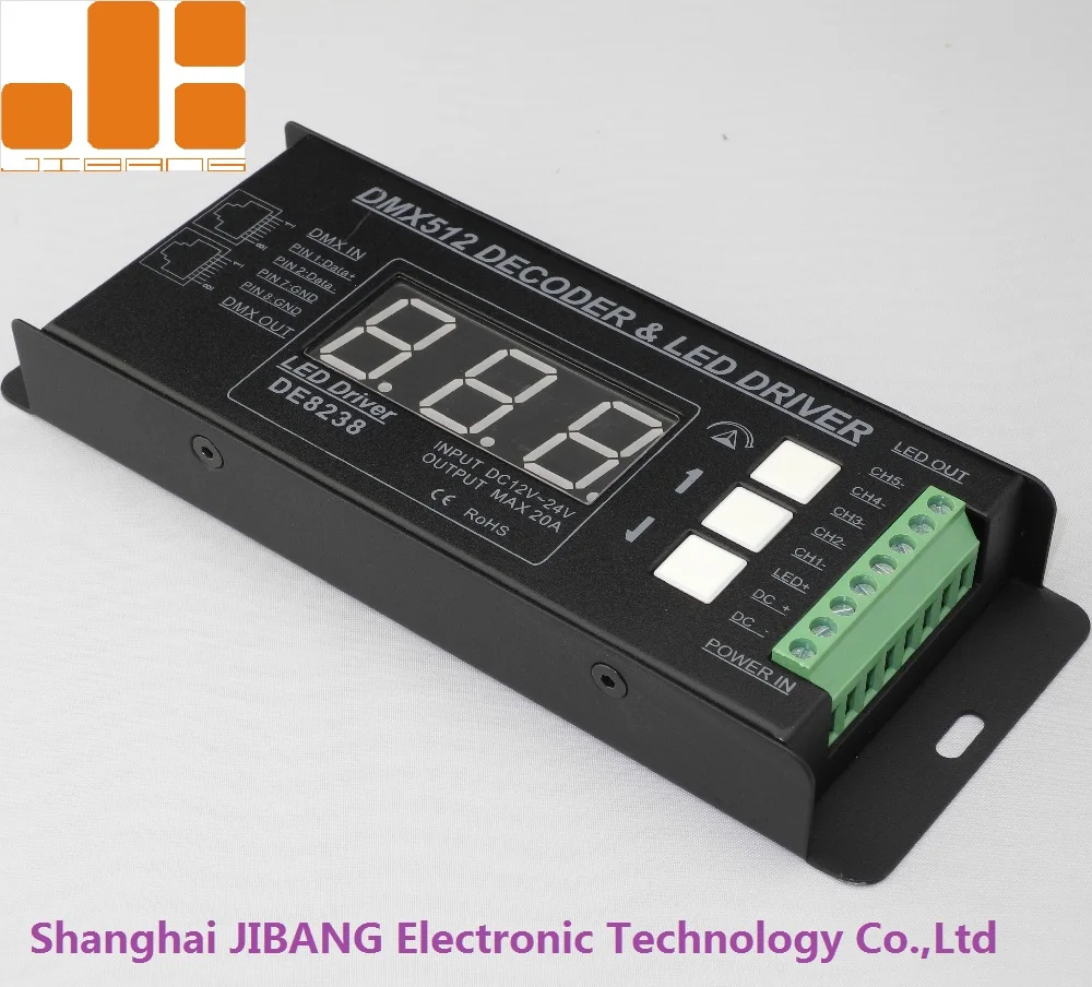 RGB+CCT 5CH Digital Tube Display DC12-24V Constant Voltage LED DMX512 DecoderDE8238