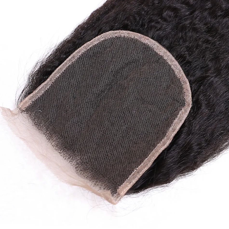Drop ship Cuticle Aligned Free Sample Kinky Straight Yaki Virgin Hair Bundles with Swiss Lace Frontal Closure