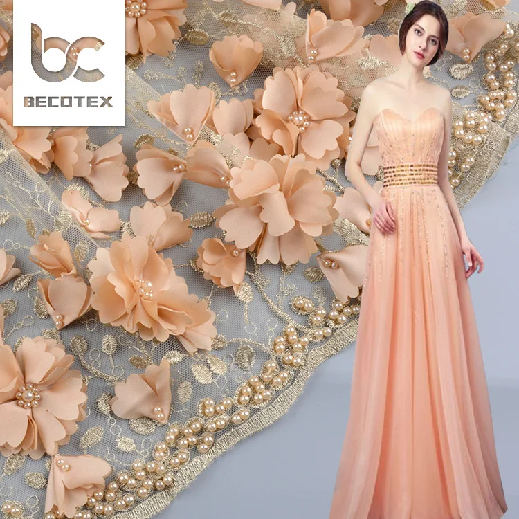 2023 champagne 3d beaded evening dress lace fabric dubai for party