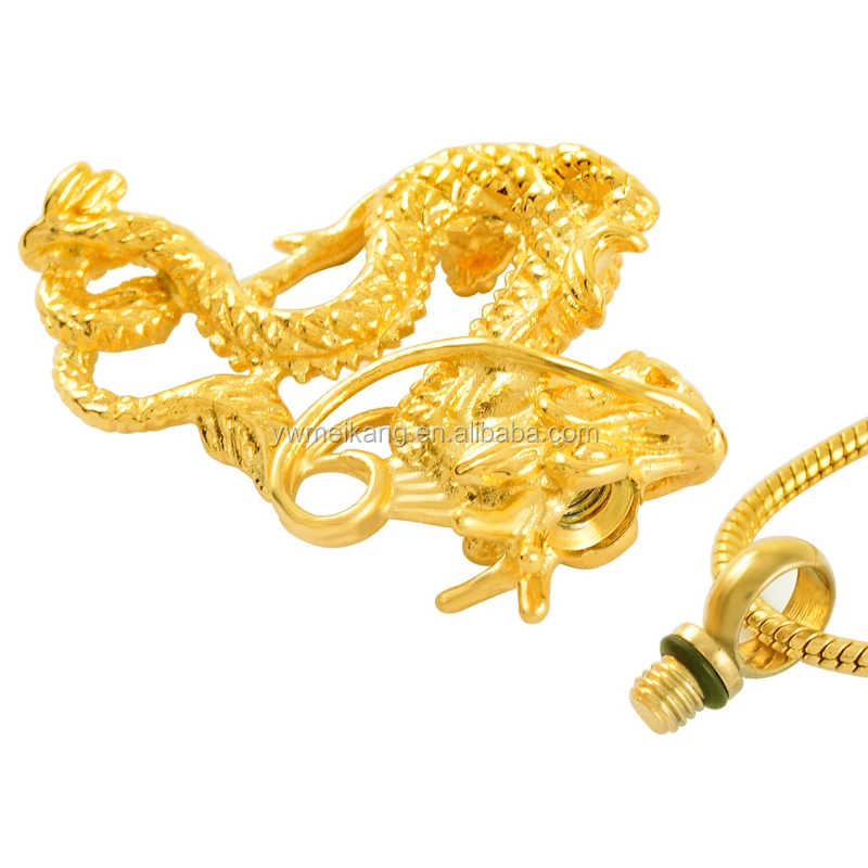 Hot Sale Gold 316L Stainless Steel Chinese Dragon Cremation urn Pendant Hold Ashes Memorial Keepsake Jewelry