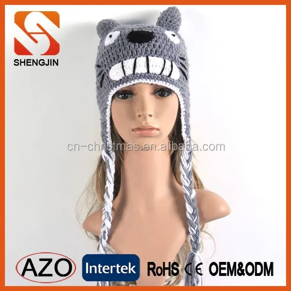 Оптовая женщина волосы кошачьи уши теплым вязаная шапка