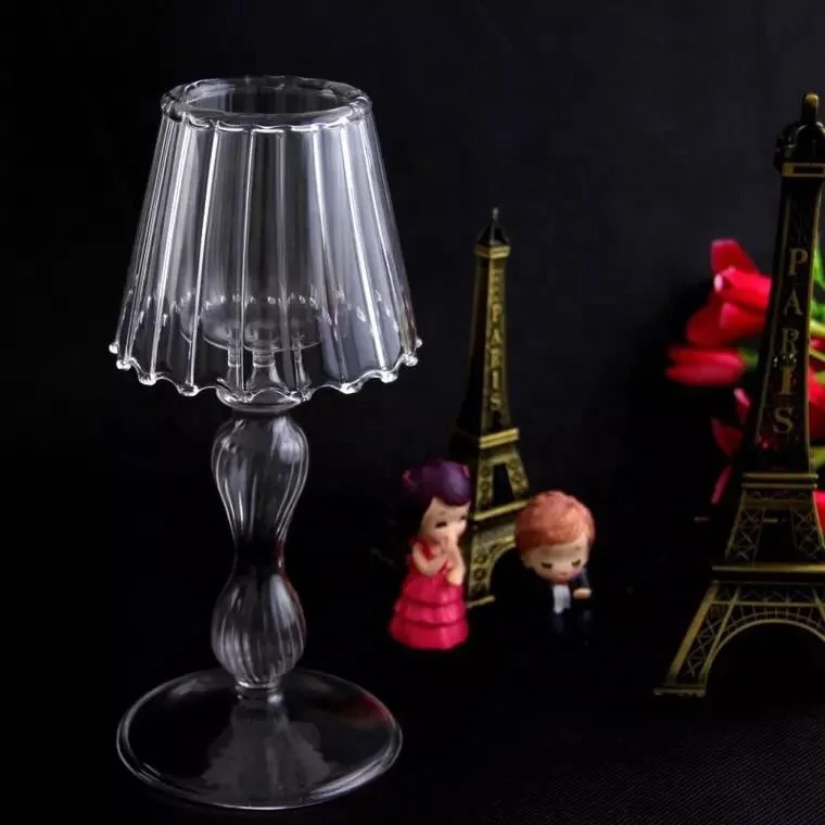 Wine Glass Candle Holder with Stem /tall Glass Candle Holder with Shade Cover