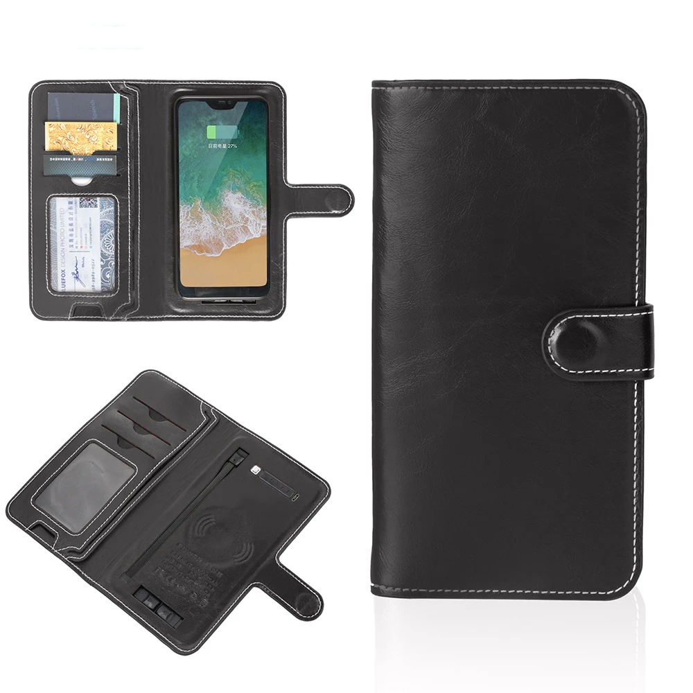 2019 New Design High quality 6000mAh Wireless Charging Leather Wallet Power Bank