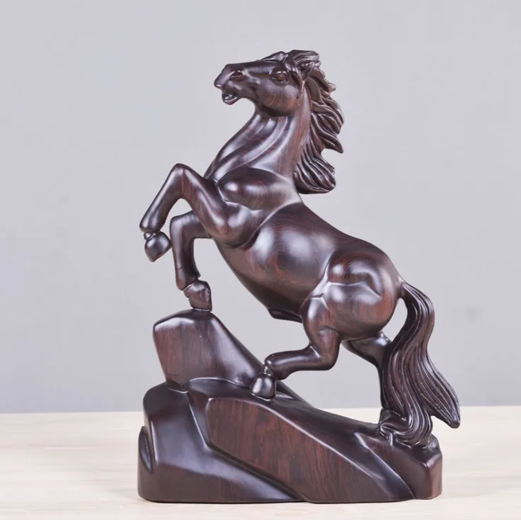 Home Decor Carved Wooden Horse Mahogany Wood Carving Crafts Ornaments Zodiac Decorative Arts