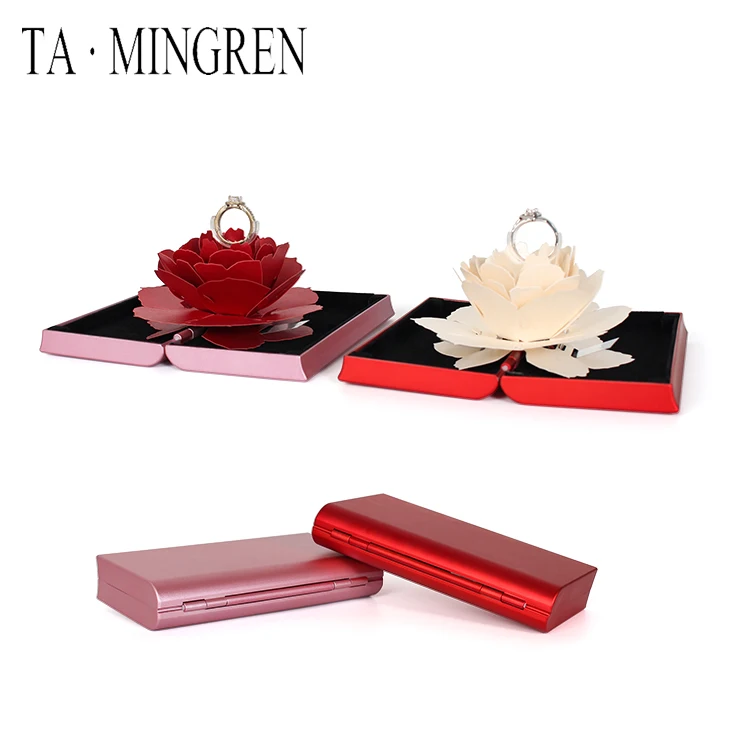 New Arrival foldable black box red Korea pink display custom logo luxury packaging pendant wedding ring jewelry box