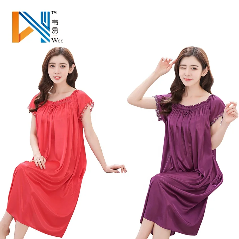 Solid Color Short Sleeved Sleeping Wear Maxi Dress Middle Aged Woman Nightdress For Summer