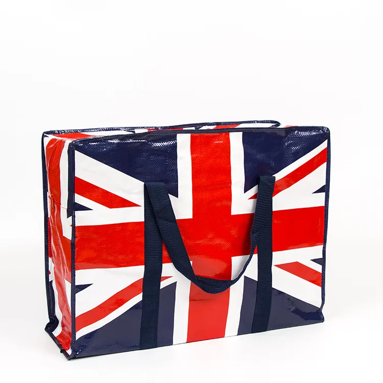 
Shinny laminated polypropylene pp woven zipper shopping bag with handles 