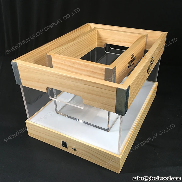 LED Lighted Acrylic Wood Corona Extra Light Beer Ice Bucket with Metal Corners