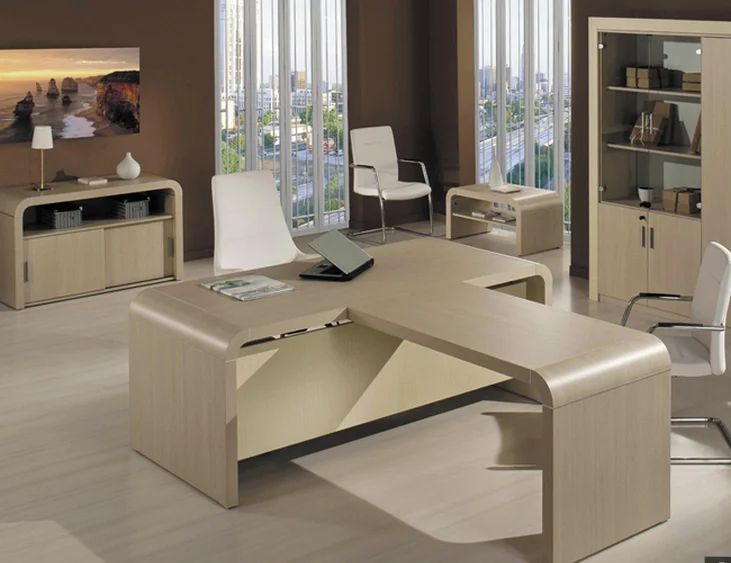 Modern pure white curved unique artificial stone  manager boss computer desk