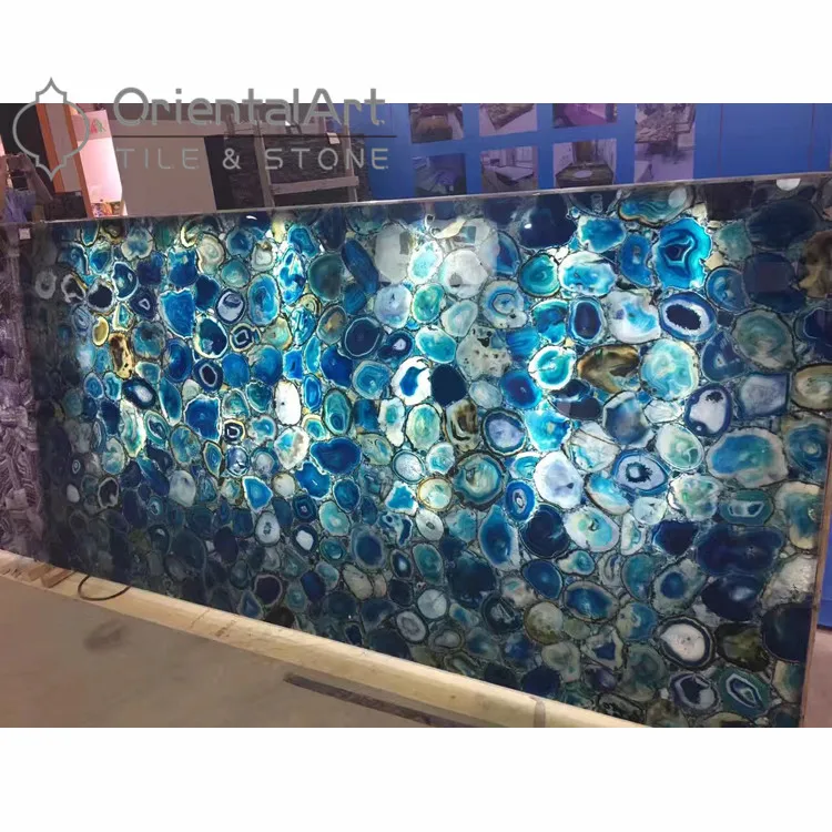 Blue Agate Backlit Semi Precious Stone Slab Bar Decoration Semi-precious Blue Agate Backlit blue agate slab