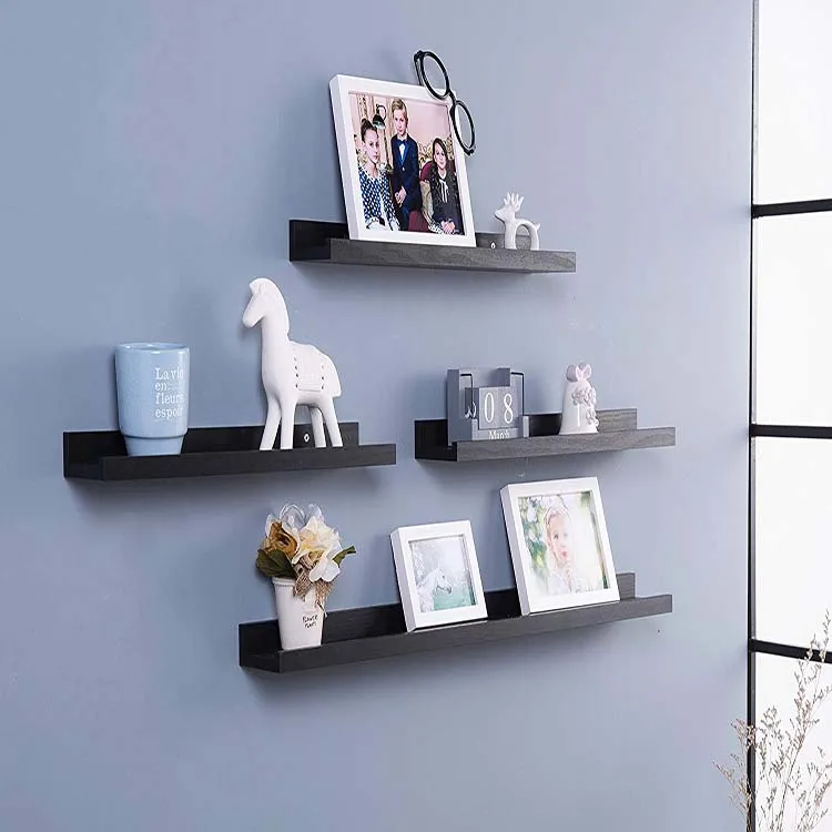 Set of 2 Black Picture Ledge Display Wall Shelf, Length