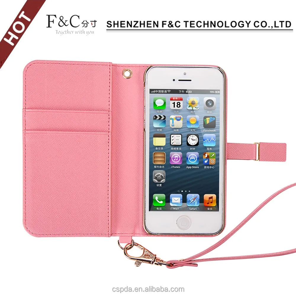 
Popular in Japan Lady use wallet style cute mobile phone cover for iphone se with hand strap 