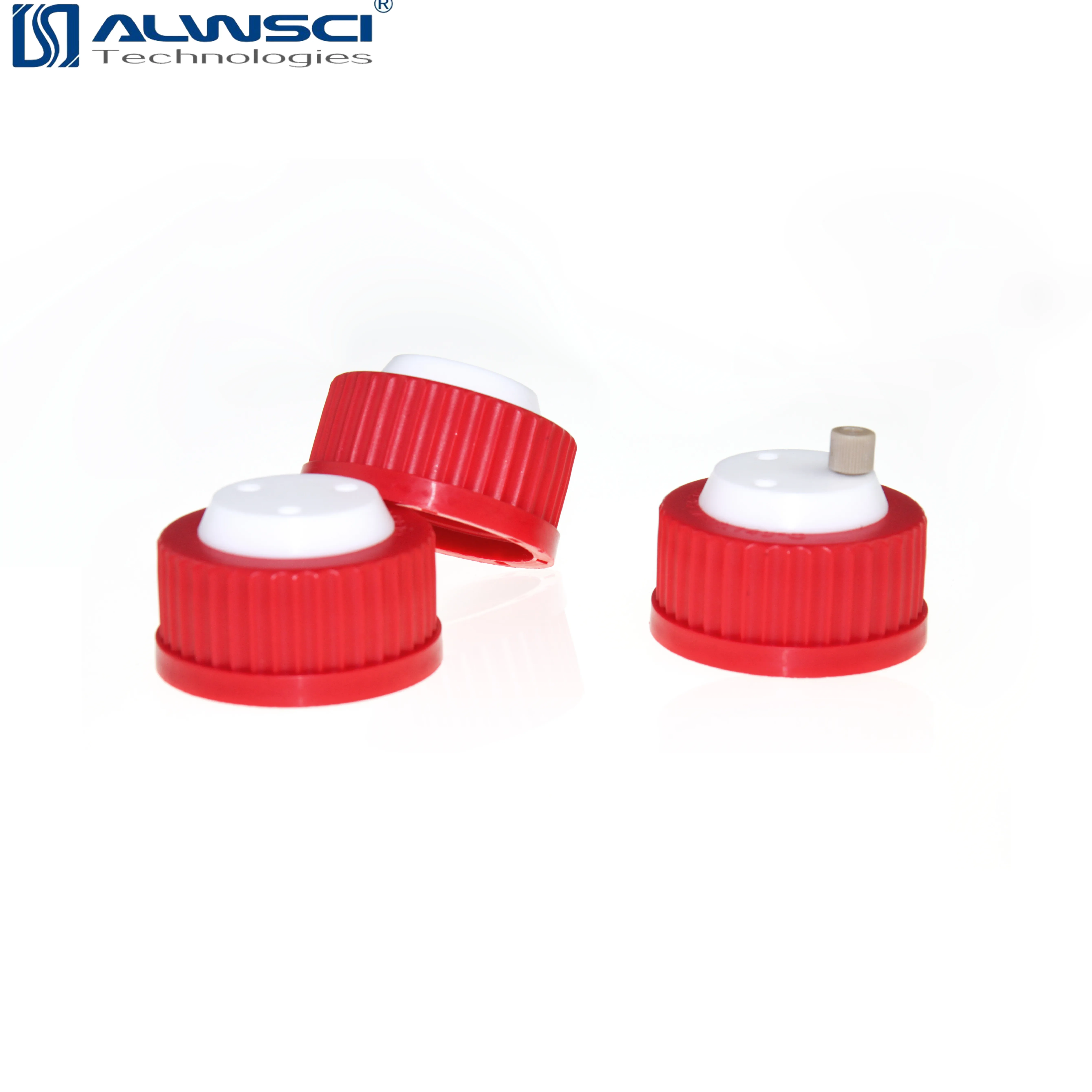 ALWSCI GL45 Safety Cap with PTFE insert three holes for 1/8 OD tubing match laboratory bottle GL45-208-B
