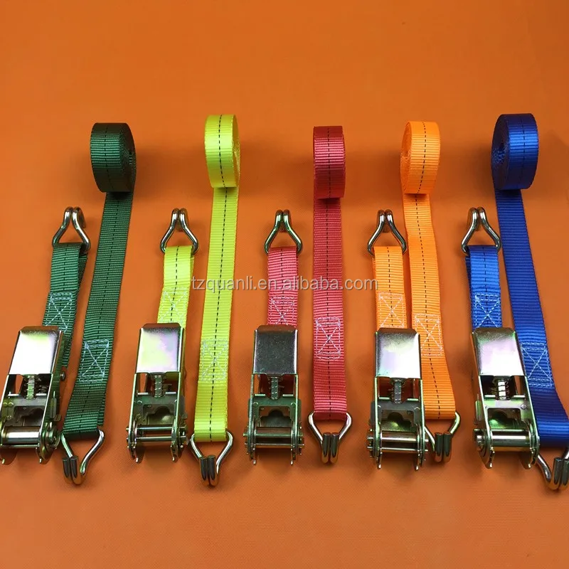 25mm 800KG 1m Retractable all steel colored zinc ratchet tie down strap with double J hooks