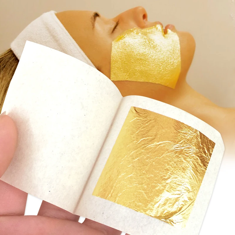 
bano de oro Amazon top sells 99% Gold Delicate and Glossy for Skin Care 4.33 X 4.33 cm Edible 24 K Gold Foil Leaf 