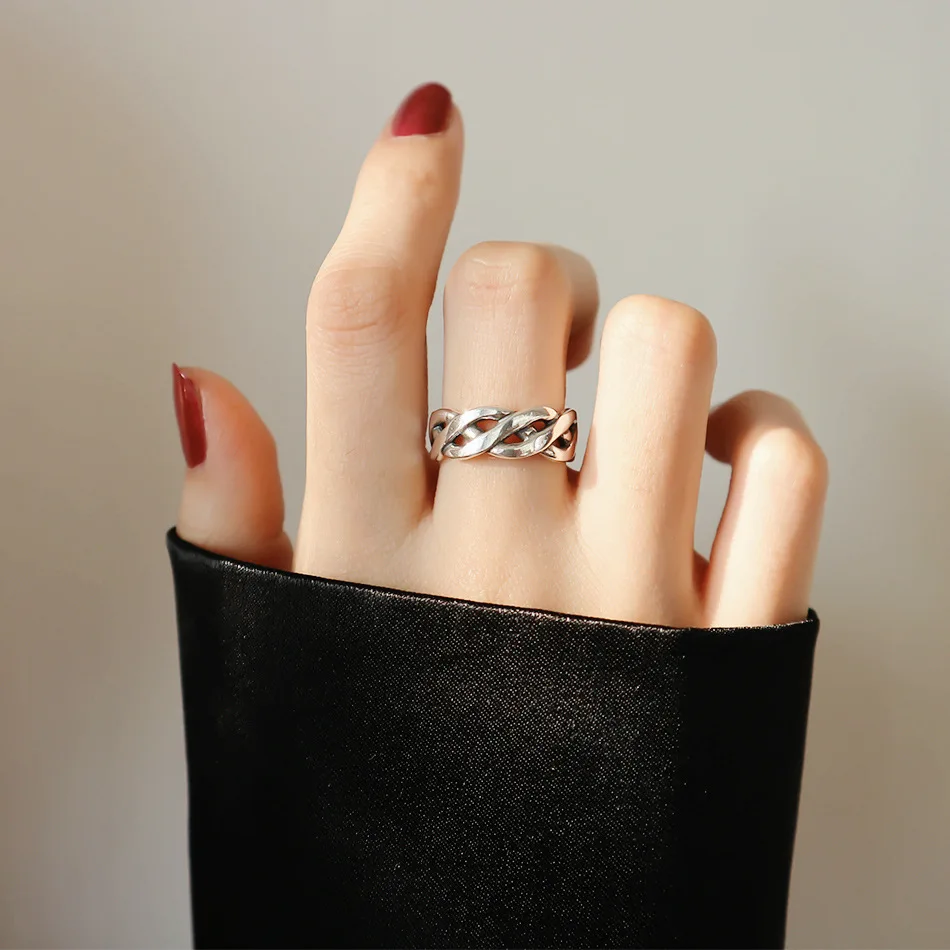 Fine Jewelry 925 silver Men women Hip Hop  Antique Silver chain design  Korean  Ring