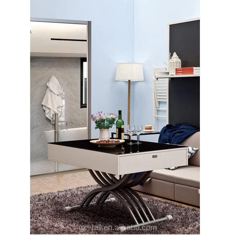 Умная мебель для дома, складной обеденный стол из закаленного стекла с регулируемой высотой и длиной