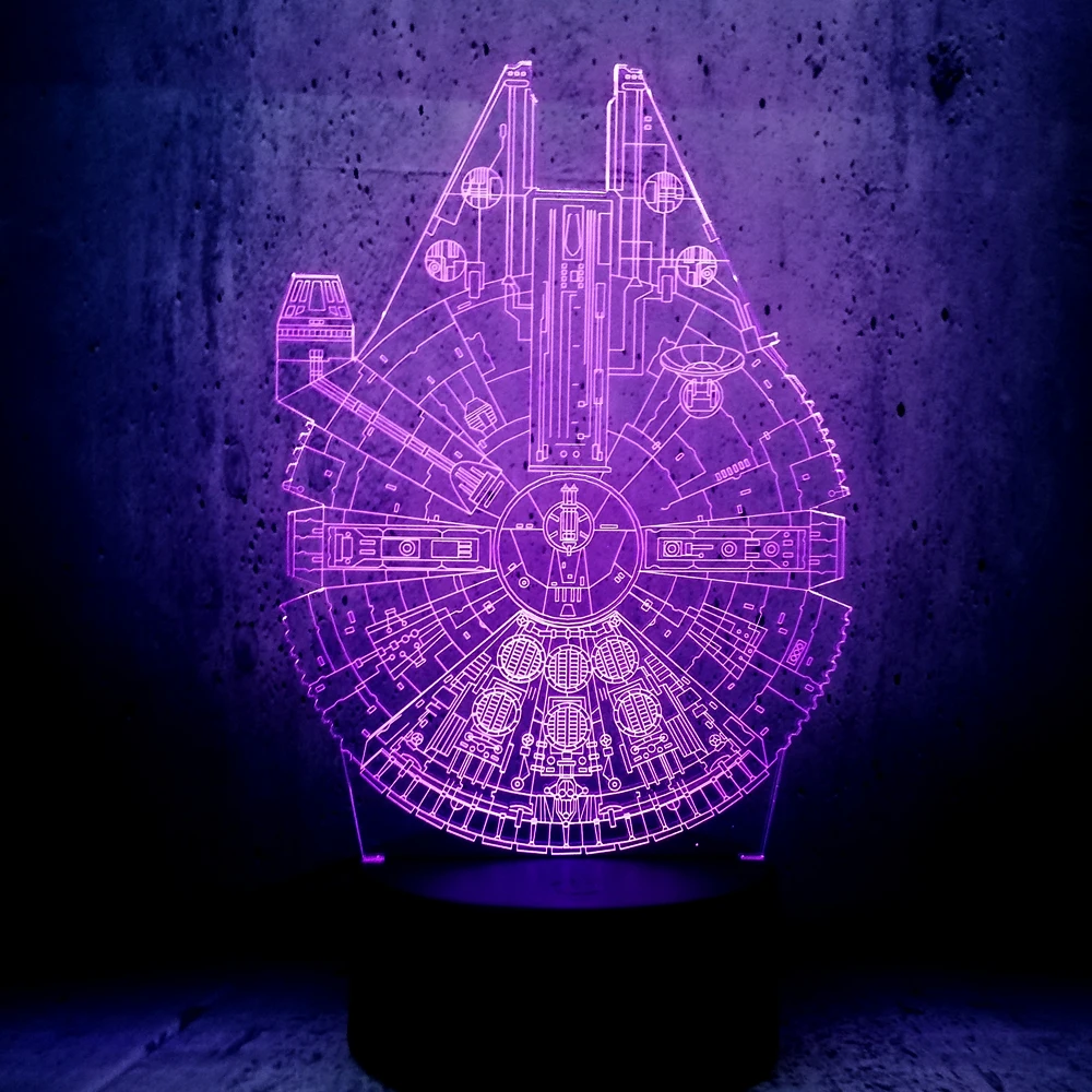 Novelty Millennium Falcon 3D LED Lamp Cool Boy Bedroom Night Light Trek Decor Bulbing Kids Gift Luminaria Gadget