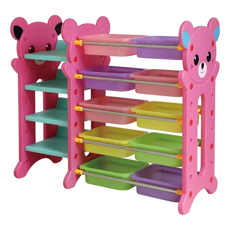 Nursery School Colorful Plastic Toy Shelf For Kindergarten
