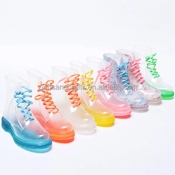 2014 Fashion pvc transparent rain boot ankle martin rain boot for women