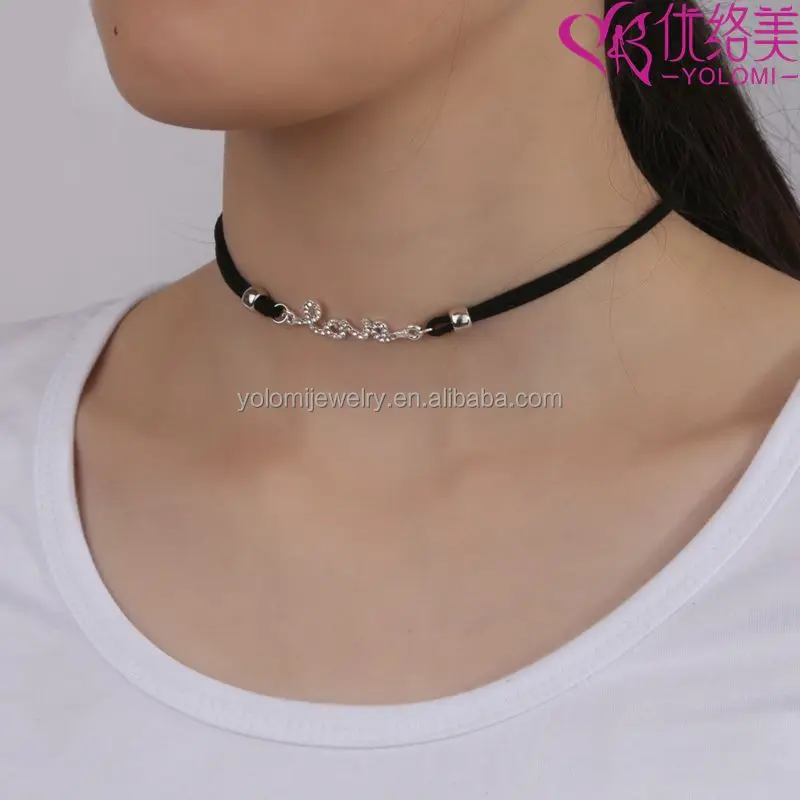Custom Zinc Alloy Handmade Women Female Leather Black Collar Choker Necklace