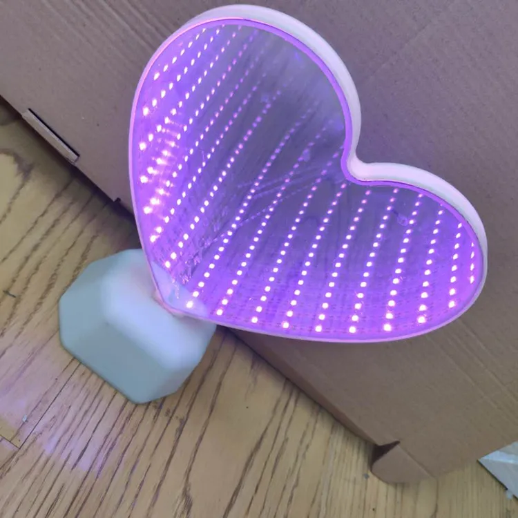 
Home Decoration Battery Infinity Mirror Lamp Heart Shape Tunnel Effect LED Night Light 