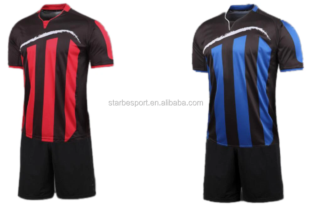 custom full set sublimated black white stripes soccer uniform for men