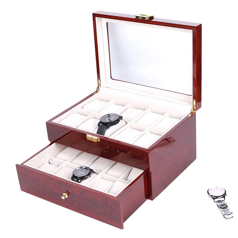 
Popular Muti-Layer Metal Glass Watch Box Stylish Clear Window Cover Watch Organizier Storage With Metal Clasp 