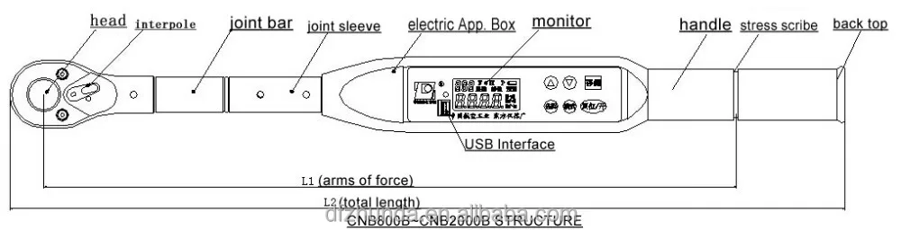 digital torque wrench 40nm-200nm AA battery torque tools USB type spanner beam torque wrench
