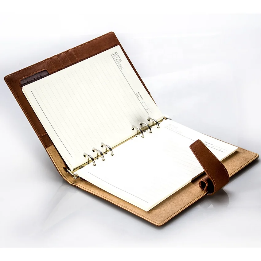 Custom print logo leather A4 A5 A3 notebook cover  6 ring binder file folder cover