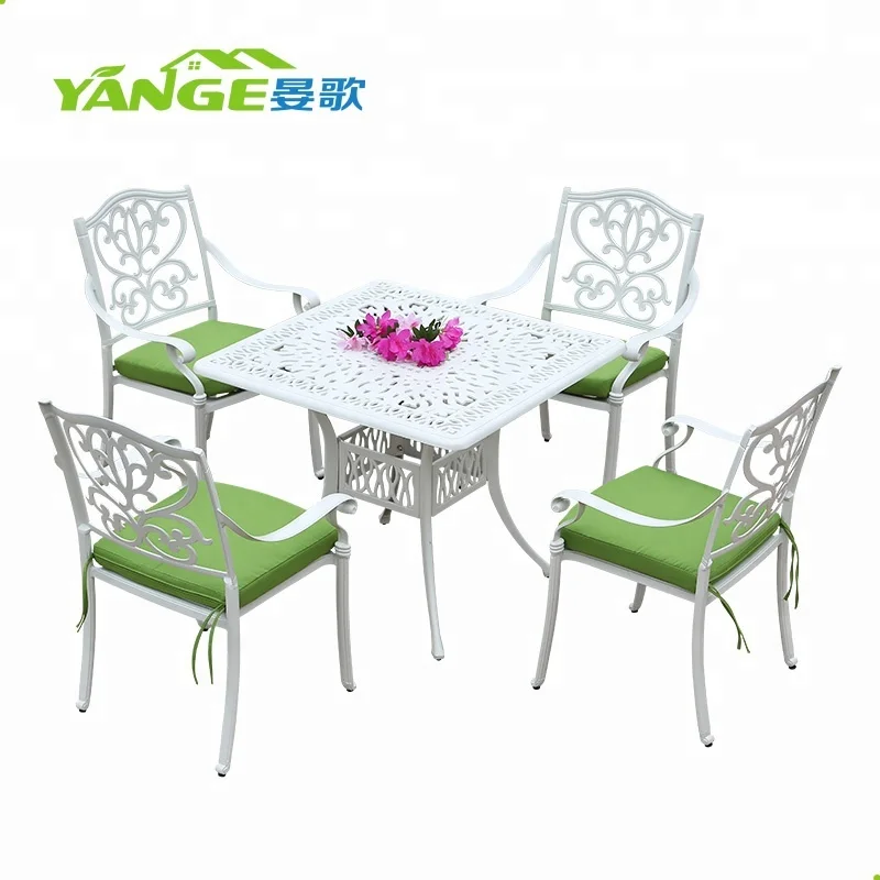 Outdoor terrace furniture white cast aluminum chair table set