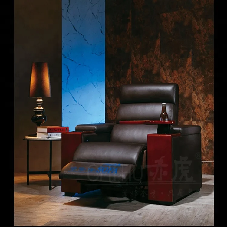 Современный Кожаный Электрический Диван для кинотеатра vip с дубовым лотком