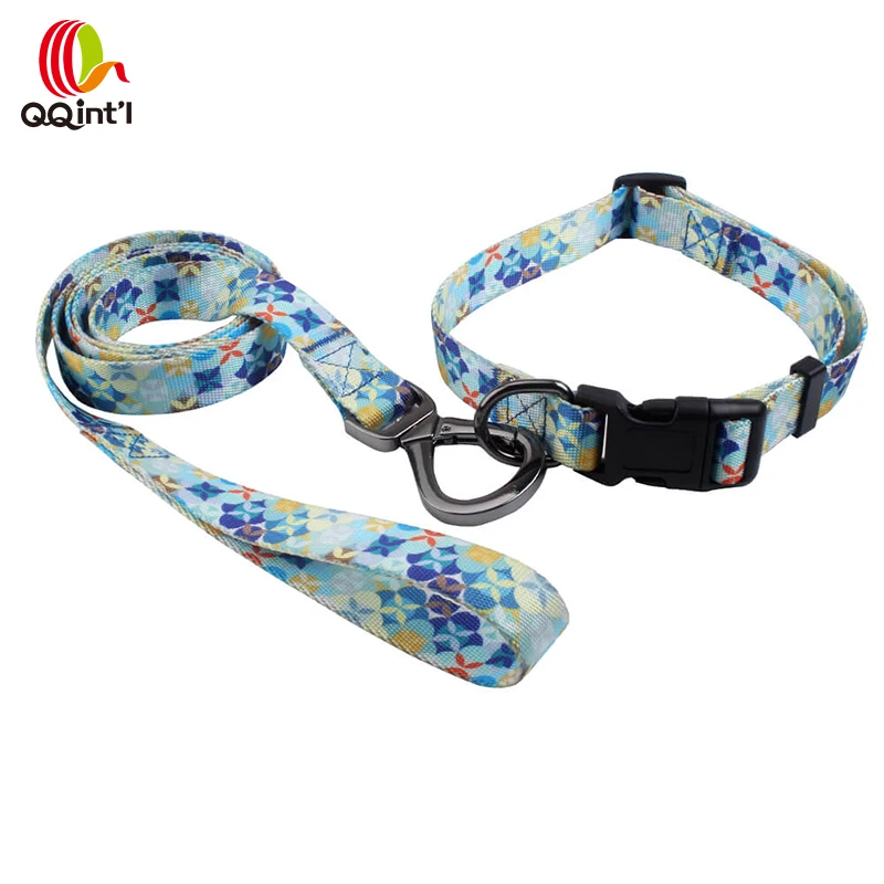 2023 Top Selling  Nylon Sublimation Printed Pet Dog Collar And Leash Set Custom Logo Collar Leash For Dog