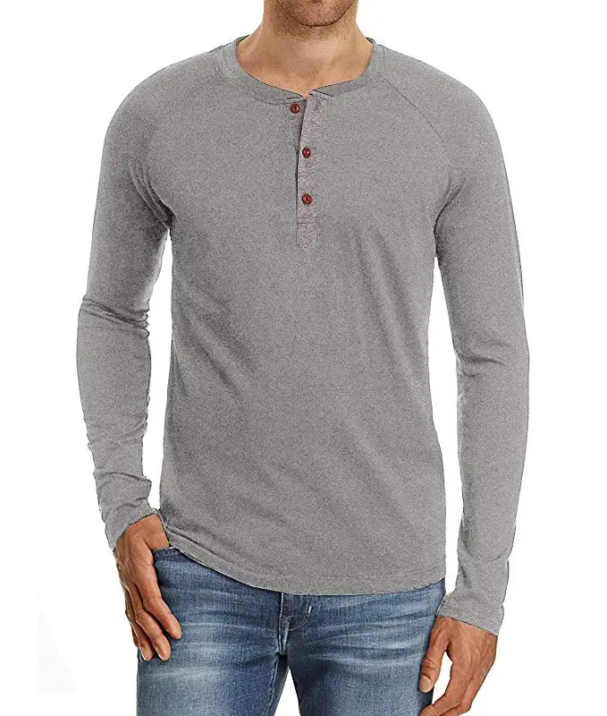 
Mens Casual Loose Fit Long Sleeve Henley T-Shirts Cotton Shirts 