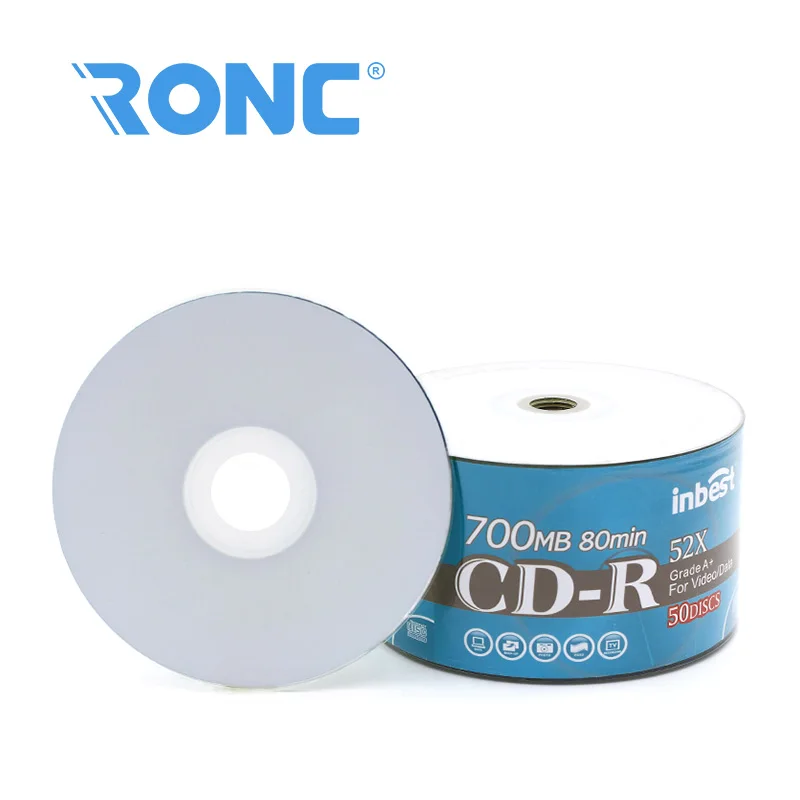 Blank white injekt printable CD-R 52x700MB/CD disc writable 50 shrinkwrap spindle/print blank cd