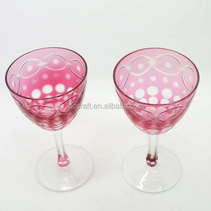 Handmade lead free colored glassware fancy bohemian pink colored wine glass
