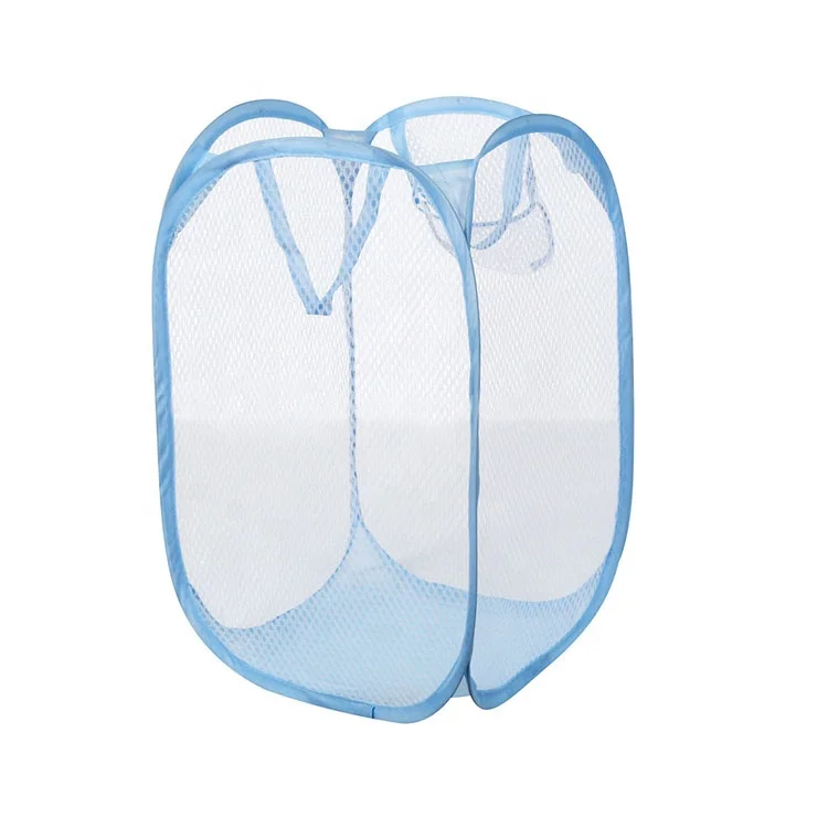 High capacity folding dirty clothes basket mesh laundry wash bag