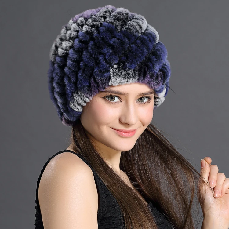 CX-C-189C Wholesale China Ladies Genuine Rex Rabbit Fur Caps