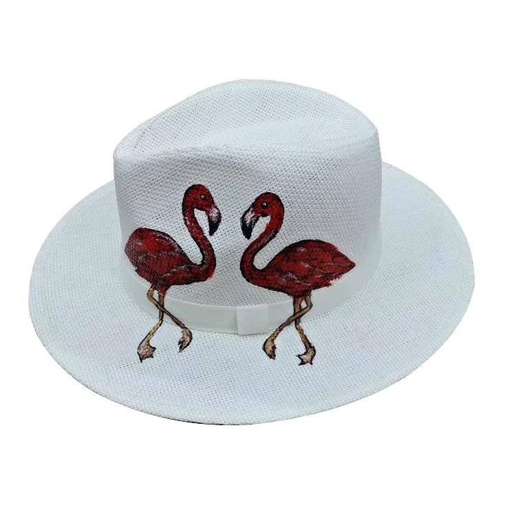 2019 new design panama paper straw hat fashion flower painting straw hats wholesale