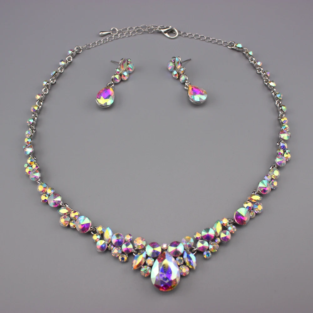 Оптовая продажа, Товары в наличии, свадебные ювелирные наборы со стразами цвета ab для женщин